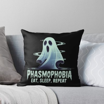 Phasmophobia Eat Sleep Repeat Throw Pillow