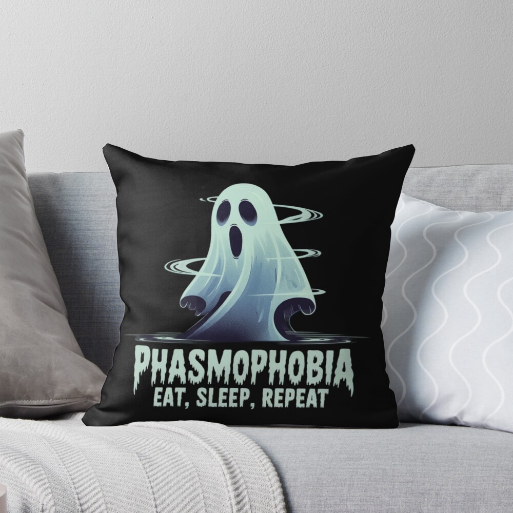 Phasmophobia Eat Sleep Repeat Throw Pillow